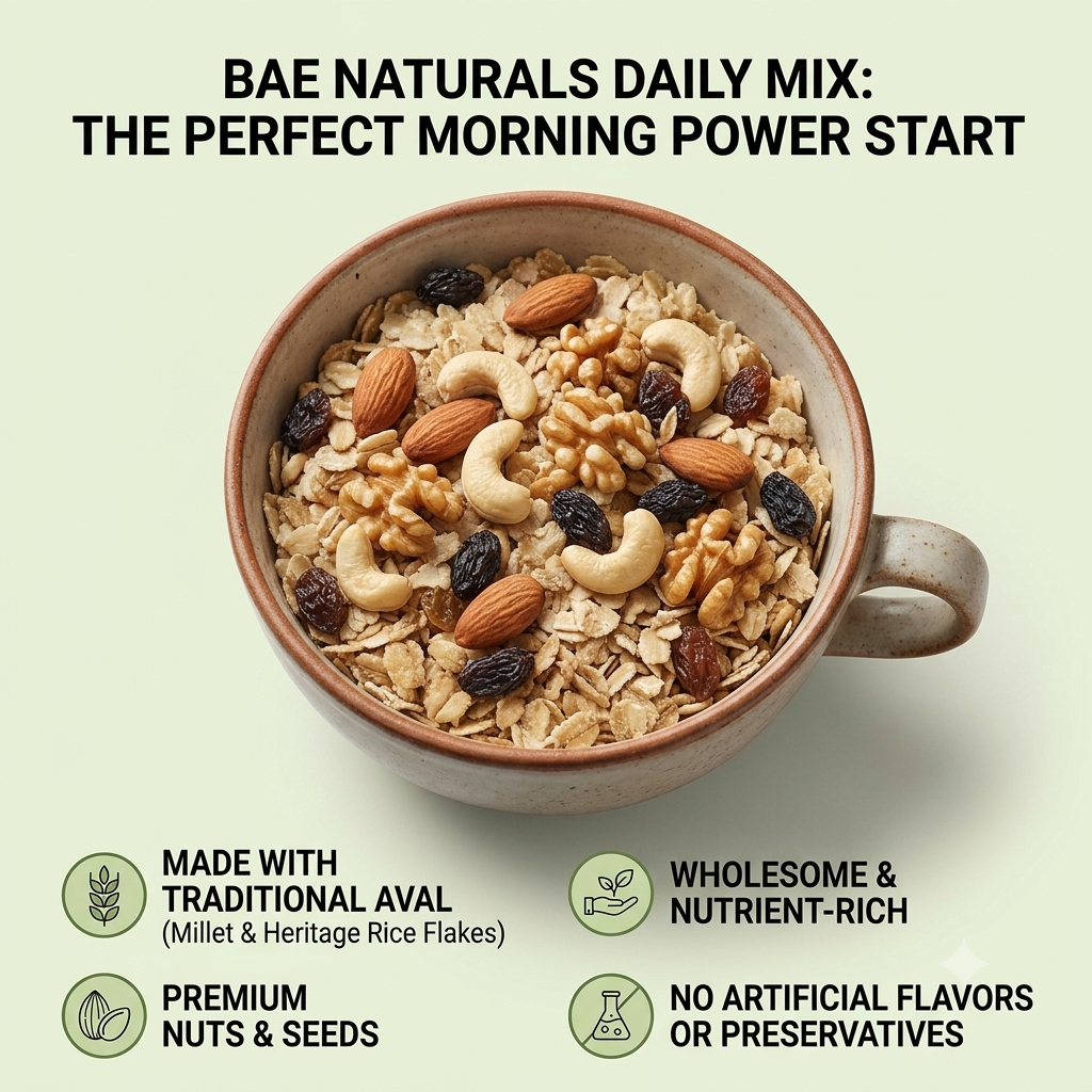 Daily Mix (Natural Museli) - Highly Nutritious Breakfast Made of Aval and Nuts | Bae Naturals Daily Mix - a power packed natural Breakfast - 1 KG