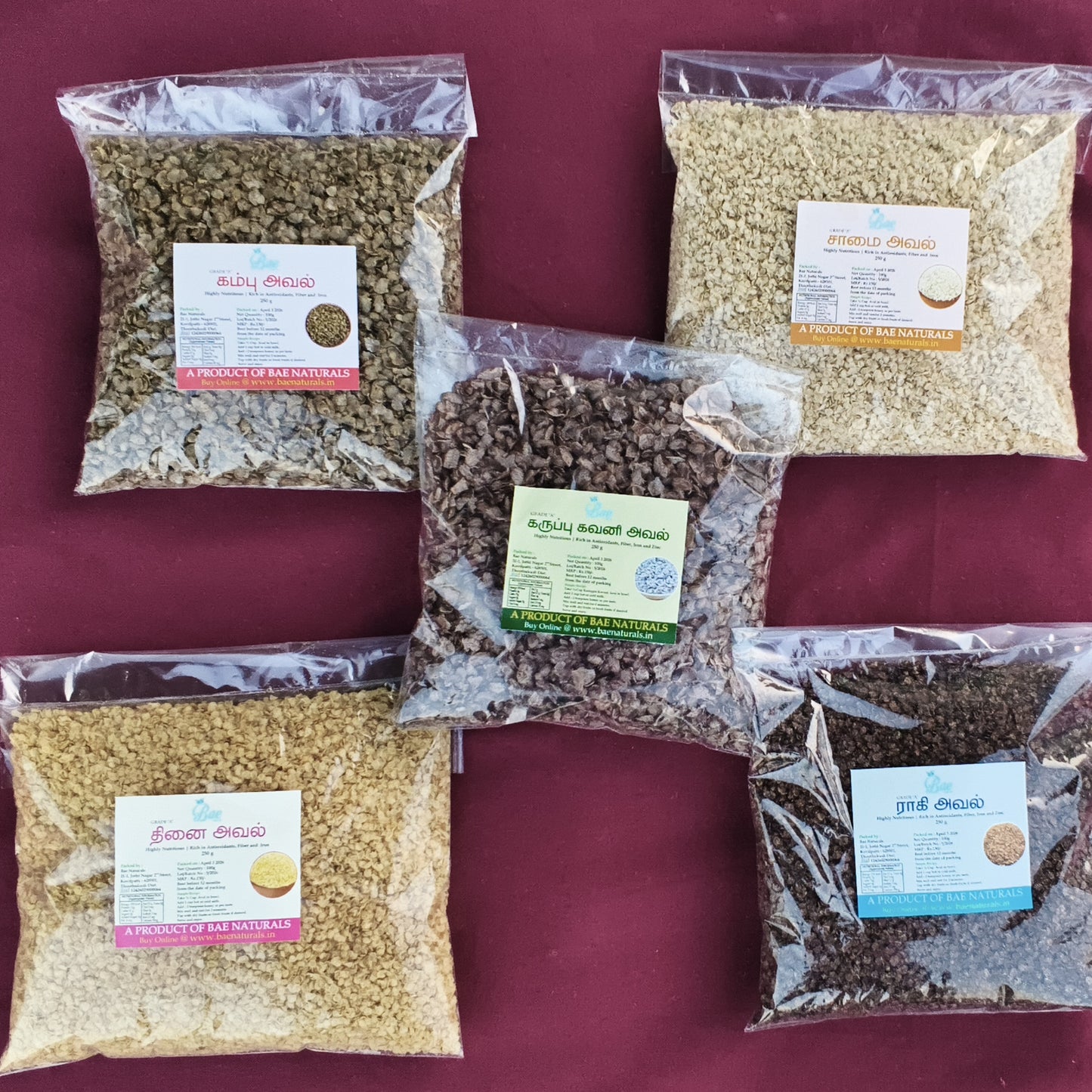 COMBO PACK - Aval Combo - Karuppu kavuni, Maapilai samba, Raagi, Kambu and Thinai aval combo pack - Each 250g