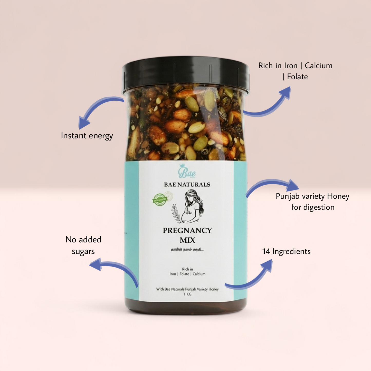 Bae Naturals Moms Mix | Crafted Blend of Nuts, Seeds, Grains & Dry Fruits for Everyday Wellness – 1kg